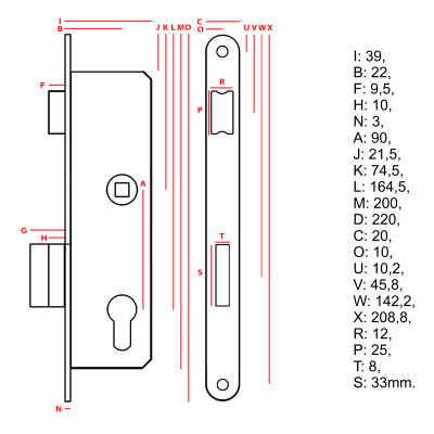 Kapsa zámku úzka + zadlabací zámok