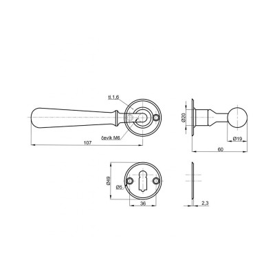 HERMÍNA R kľučka rozetová na kľúč HERMÍNA R kľučka rozetová na kľúč