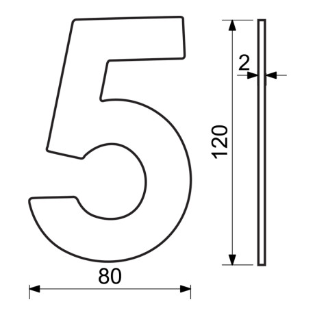 RN.120L.5.MD je číslo "5" s 120mm velikostjo iz medenega materiala.
