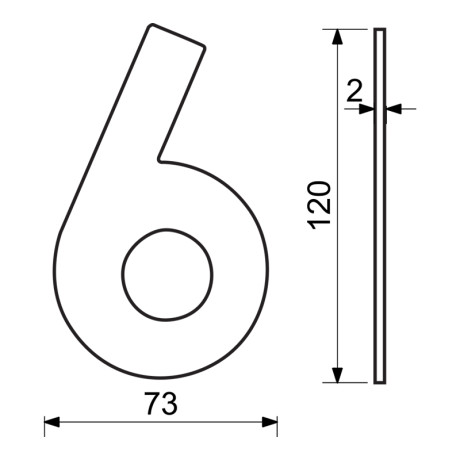 RN.120L.6.MD - Številka "6", 120 mm, medenina