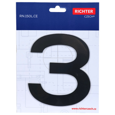 RN.150L.3.CE številka "3" 150mm mat črna RN.150L.3.CE številka "3" 150mm mat črna
