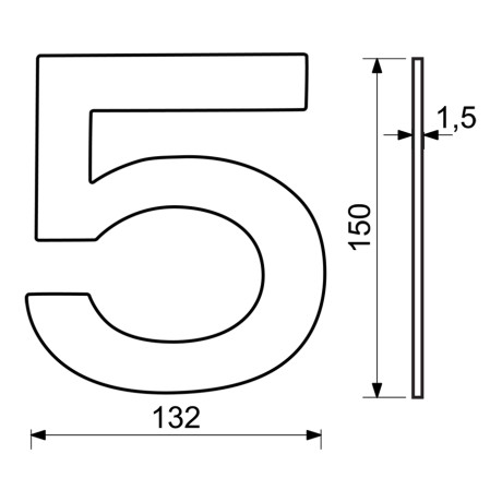 RN.150L.5.CE številka "5" 150 mm črna mat