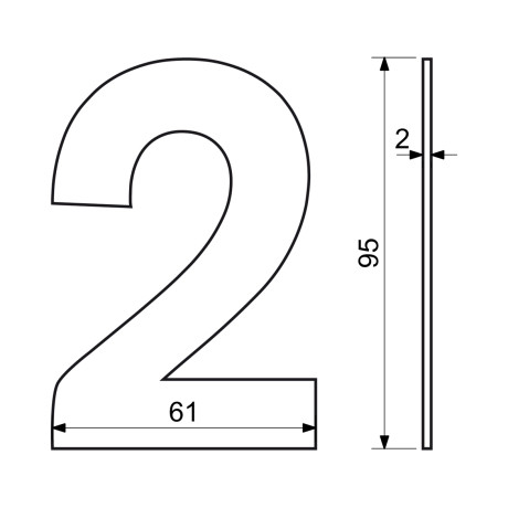 RN.95L.2.N - Nerjaveče kljuke, 95 mm, črna, číslica "2"