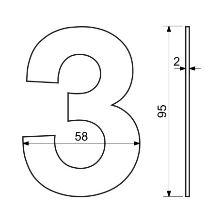 RN.95L.3.N številka "3" 95mm nerjaveče