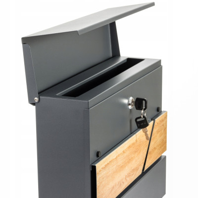 NIKA poštni nabiralnik antracit + imitacija lesa