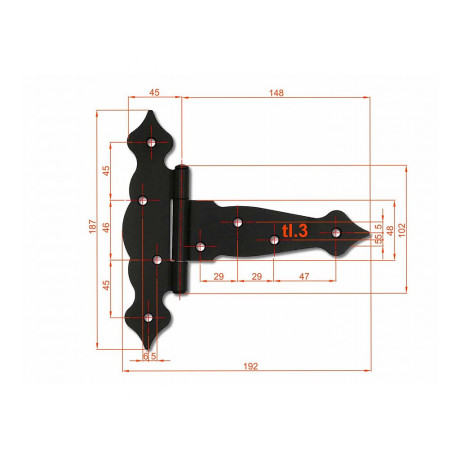 Trikotna vrvica za okras 150x45x185 mm, črna lakirana