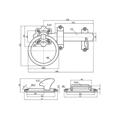 Dvostranska vrtljiva zapora za vrata s prstanom 150 mm Dvostranska vrtljiva zapora za vrata s prstanom 150 mm