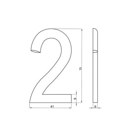 Številka "2" v velikosti 75mm, bron.