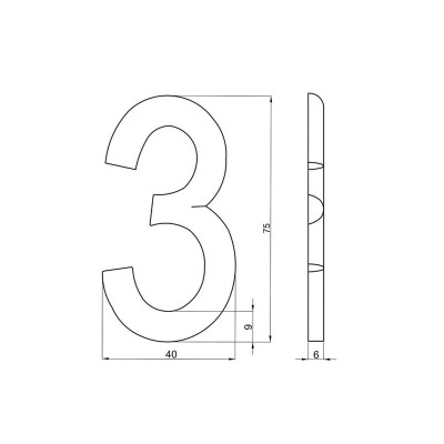 Številka "3" 75mm bronasta