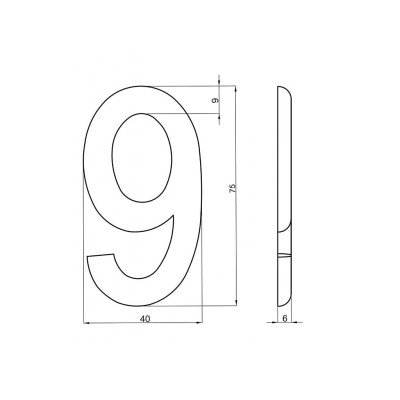 Številka "9" v velikosti 75mm, bronasta.