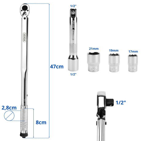 Momentni ključ za kolesa 1/2" 28–210 Nm SN1737