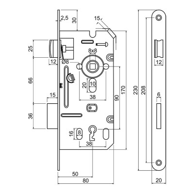 Z.301-BB.90/50/20.PL.CE. vgradna ključavnica na ključ