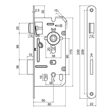 Z.301-BB.90/50/22.PL.CE vgradna ključavnica na ključ