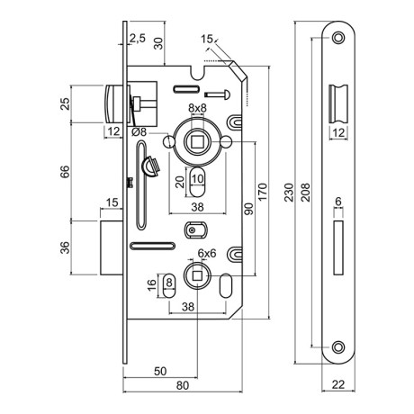 Z.301-WC.90/50/22.PL.CE vgradna ključavnica na stranišču