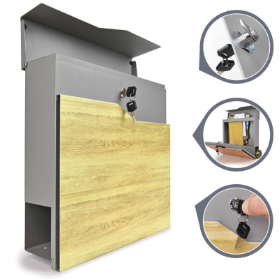 S3637 poštni nabiralnik srebrne barve + imitacija lesa. S3637 poštni nabiralnik srebrne barve + imitacija lesa.