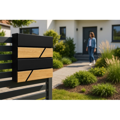 D3638 poštová schránka čierna + imit. dreva