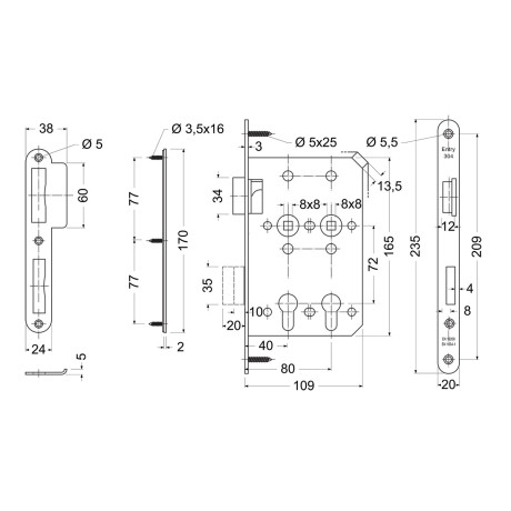 SL.304.2PZ.72.40+80.P obremenitvena ključavnica za vstavek