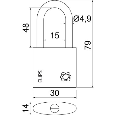 RV.ELIPS.PL.30 visiaci zámok mosadz