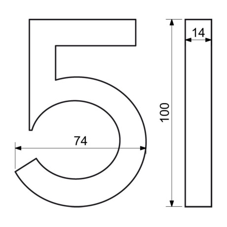 Číslo " 5 " 3D čierne 100mm